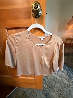 lunya Tan Cropped Pocket Tee